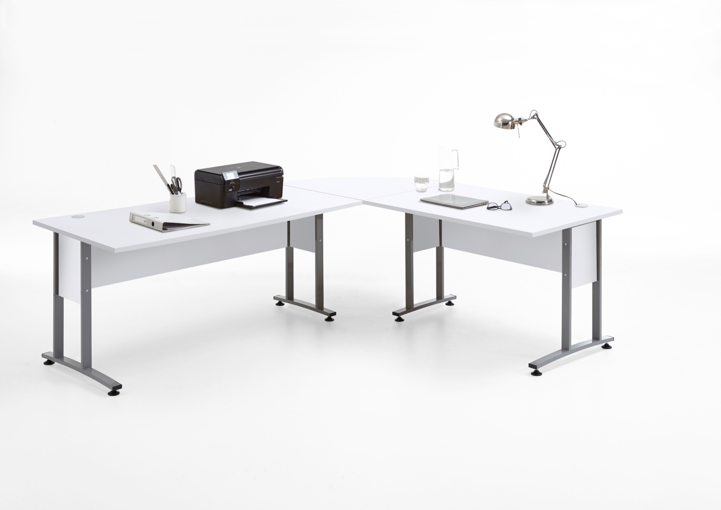 FMD Möbel - CALVIA 104 - Winkelkombination 120/160 cm - melaminharzbeschichtete Spanplatte - Brillantweiß - 240 x 75 x 200cm Bild 1