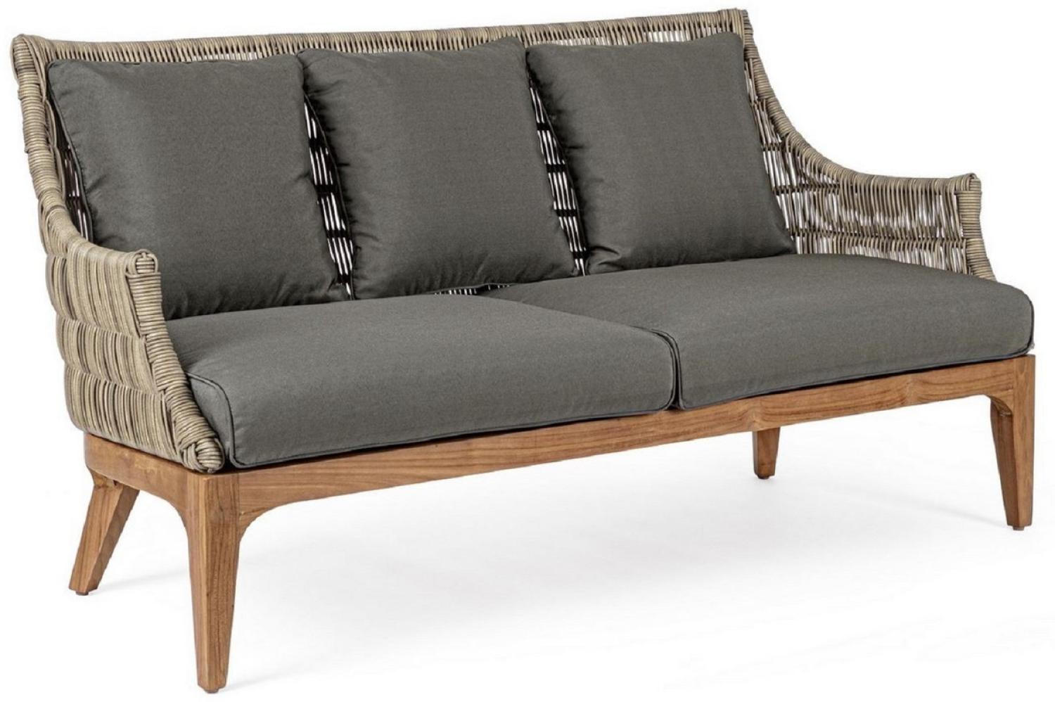 Casa Padrino Luxus Gartensofa mit Kissen Grau / Naturfarben / Braun 153 x 73 x H. 80,5 cm - Wetterbeständiges Garten & Terrassen Sofa - Garten & Terrassen Möbel - Luxus Qualität Bild 1