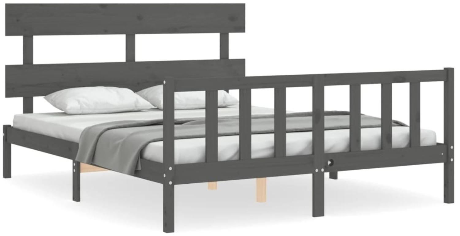 vidaXL Massivholzbett mit Kopfteil Grau 3193278 Bild 1