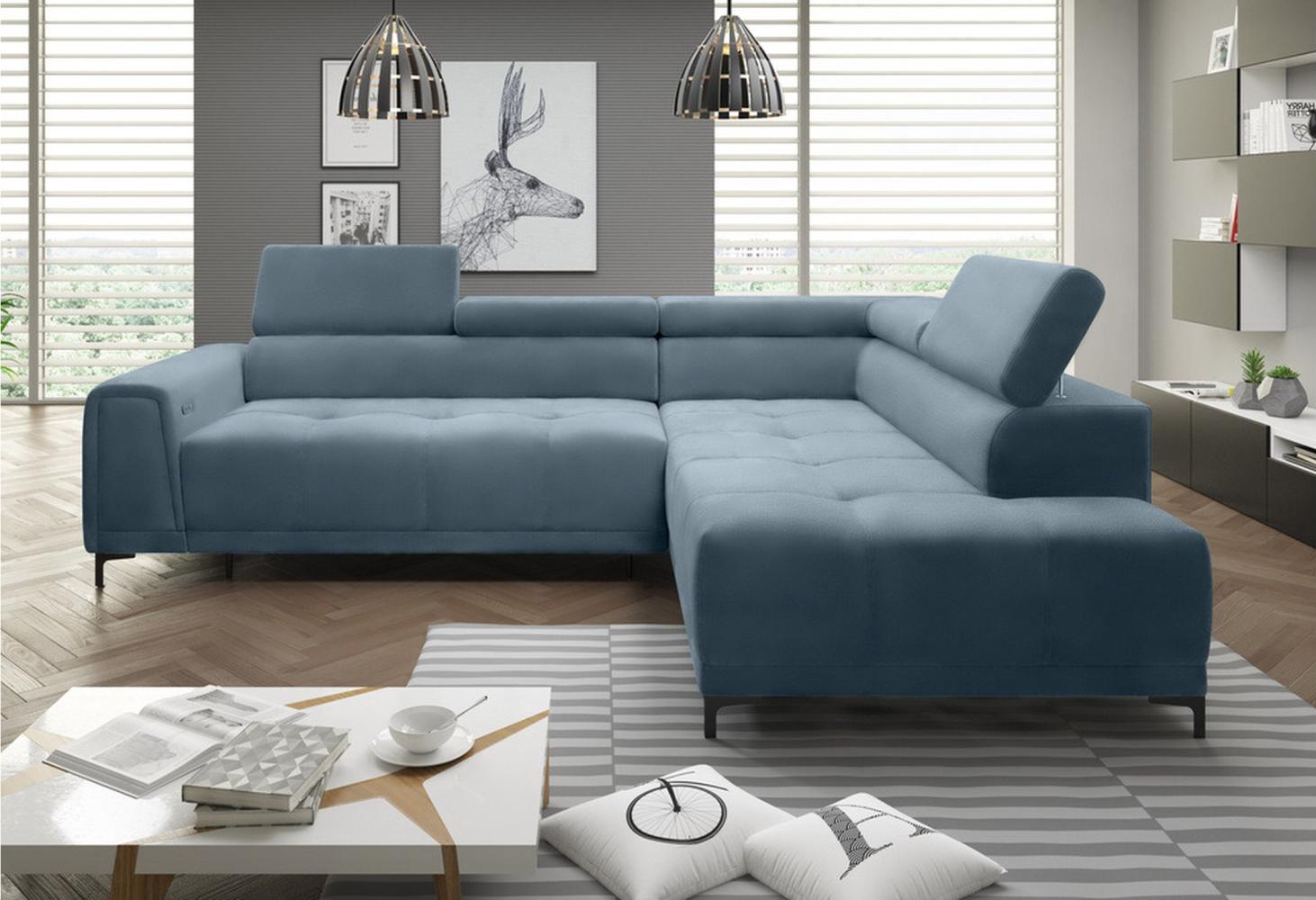 Stylefy Volter Ecksofa Strukturstoff Pastellblau Rechts Bild 1