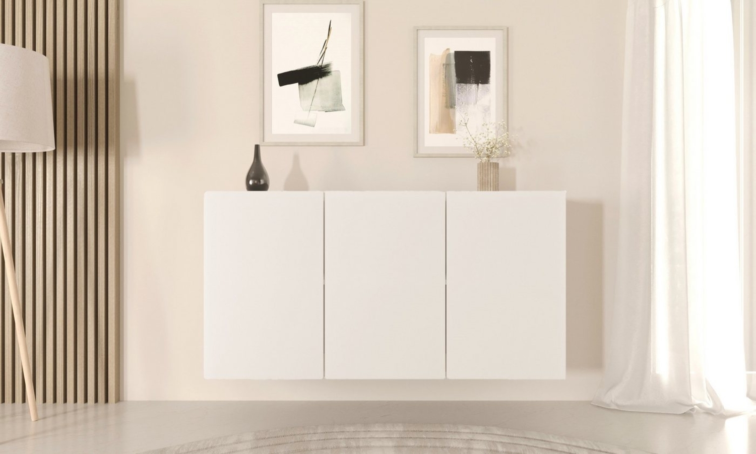 Bjird Kommode Hängeschrank Wandkommode 160x60x35 cm – grifflos modern mit Stauraum, Fächer höhenverstellbare Einlegeböden Türöffnung grifflos pflegeleicht Bild 1