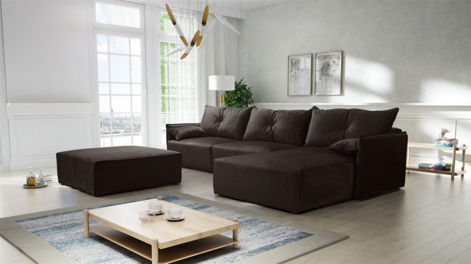 Ecksofa mit Schlaffunktion HUNTER in Royal Dunkelbraun Ottomane Rechts inkl. Hocker Bild 1