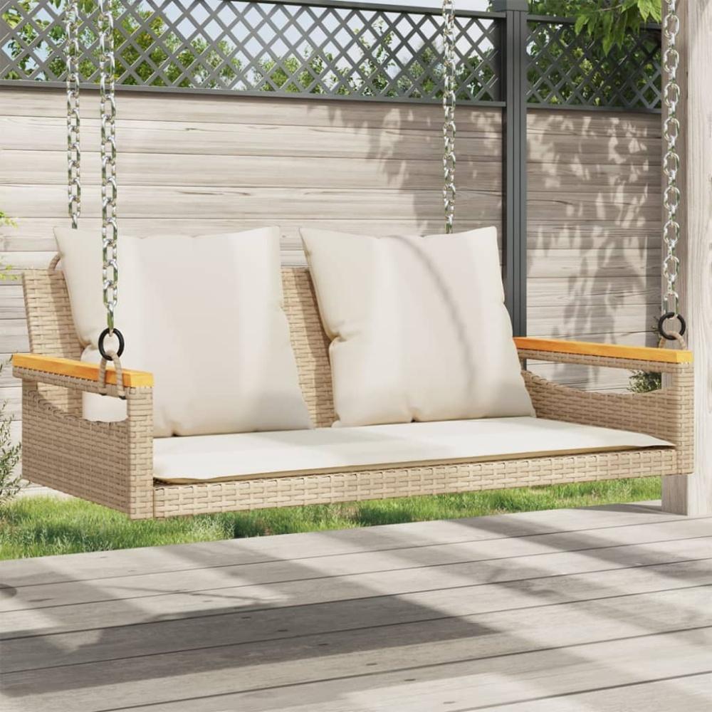 vidaXL Hängebank mit Kissen Beige 109x62x40 cm Poly Rattan 368148 Bild 1