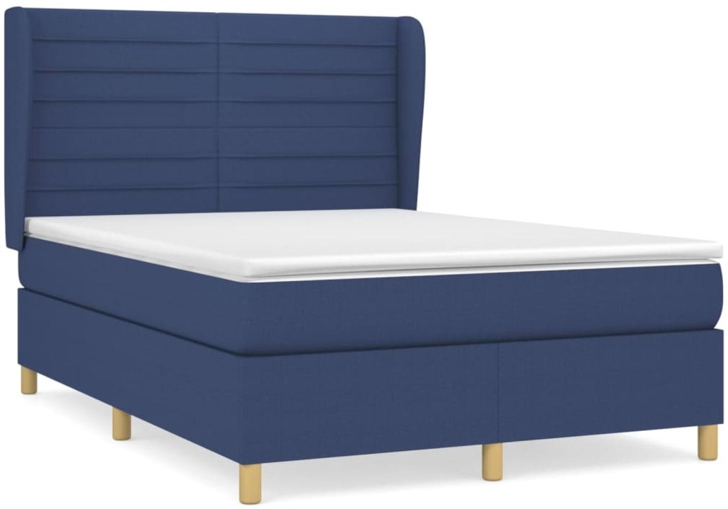 vidaXL Polsterbett mit Matratze Blau 140x200 cm Stoff Bild 1