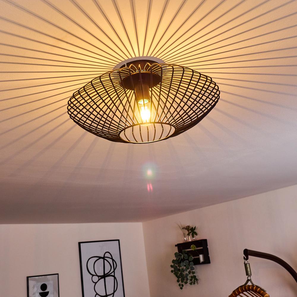 hofstein Deckenleuchte »Pieris« runde Deckenlampe aus Metall in Schwarz, ohne Leuchtmittel, E27, Retro-Leuchte mit Lichteffekt durch Gitter-Optik Bild 1