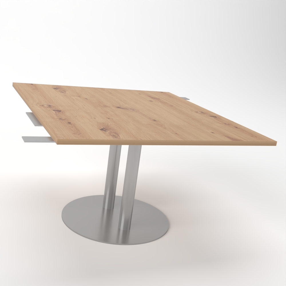 Rheinland Möbel Verkettungsplatte KONTI 120x130 cm – Erweiterungselement in Asteiche mit silbernem Tellerfuß, Anbautisch für KONTI Konferenztische 280/400/520 cm, modernes Verbindungselement für Besprechungstische Bild 1