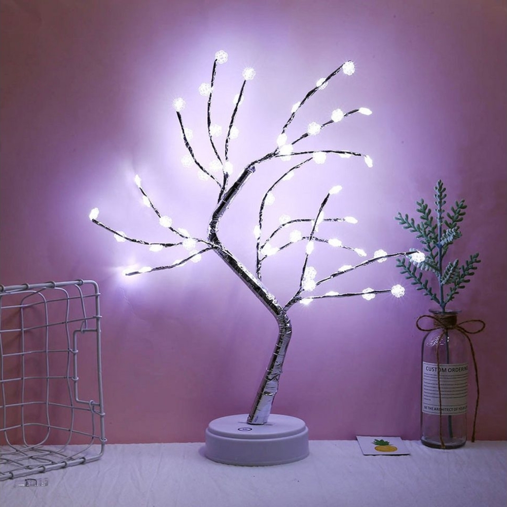MUPOO LED Baum Künstlicher LED Bonsai Tischleuchte Dekolicht, USB-/Batterie-betrieben, 60 LEDs Schneeflockenbaum, LED fest integriert, mit Touch-Schalter Bild 1