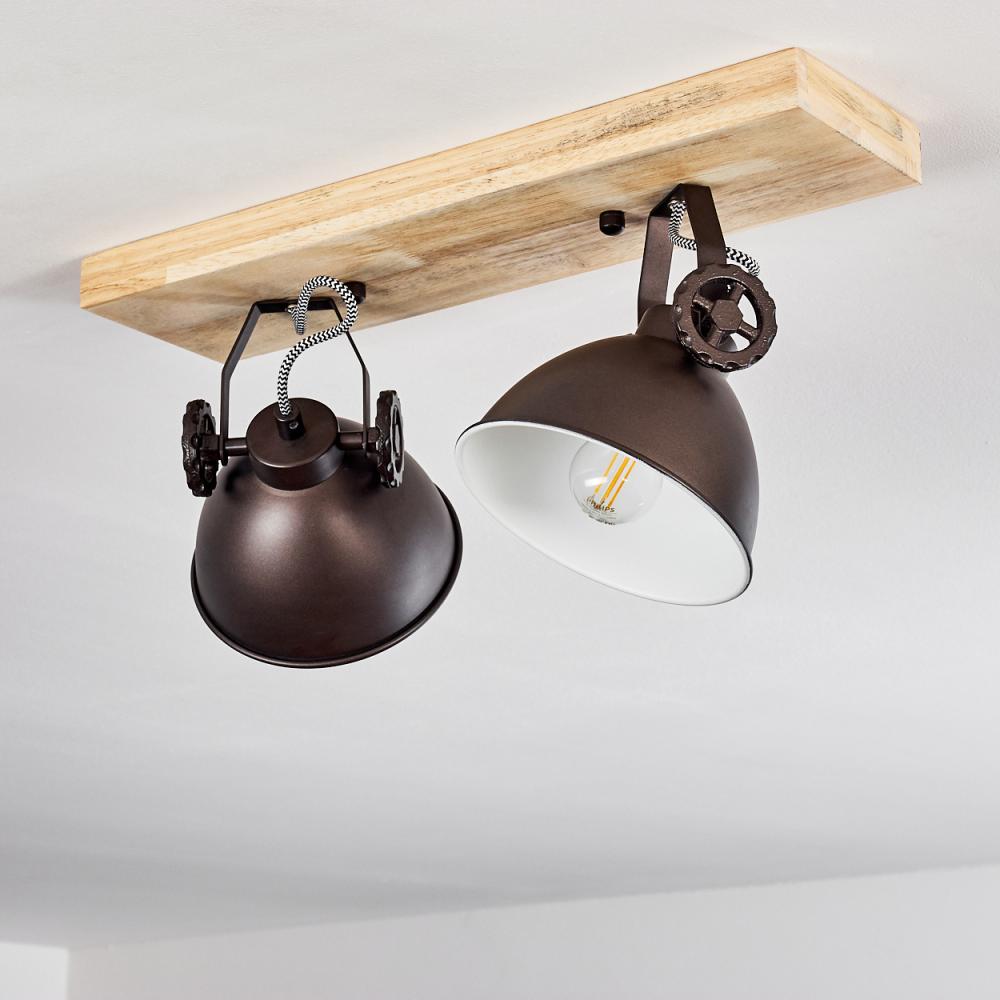 hofstein Deckenleuchte »Mot« Deckenlampe aus Metall/Holz in Schwarz-Braun/Natur, ohne Leuchtmittel, mit verstellbaren Strahlern, 2xE14, Retro/Vinatge Design Bild 1