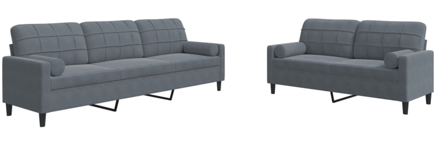 vidaXL 2-tlg. Sofagarnitur mit Kissen und Nackenrollen Dunkelgrau Samt 3278492 Bild 1