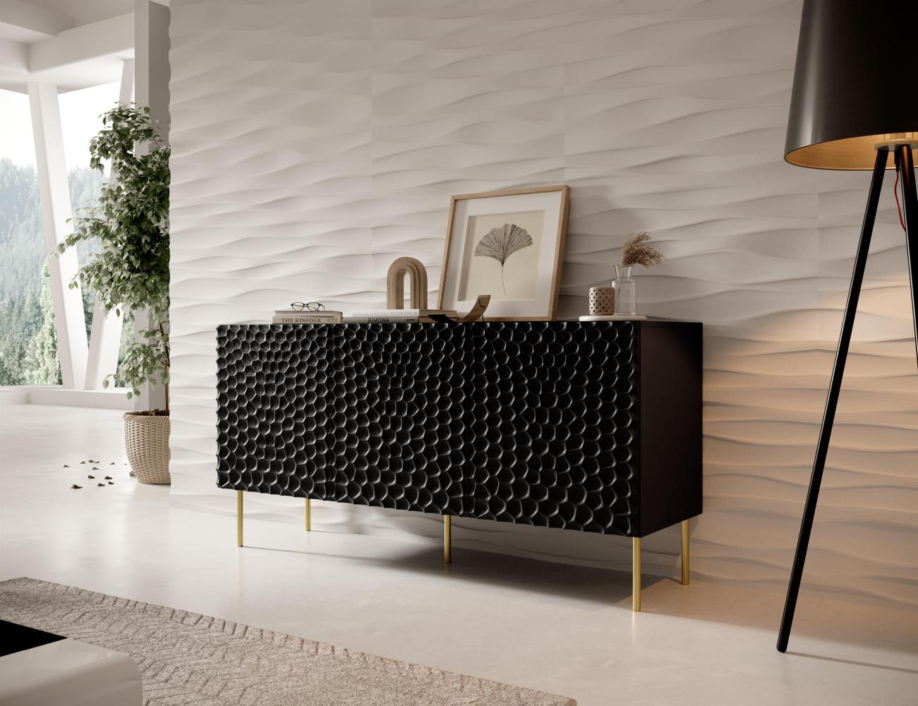 Domando Sideboard Lamezia M1 Modern Breite 152cm, aufwändig gefräste Fronten, hohe Füße in Schwarz Matt Bild 1