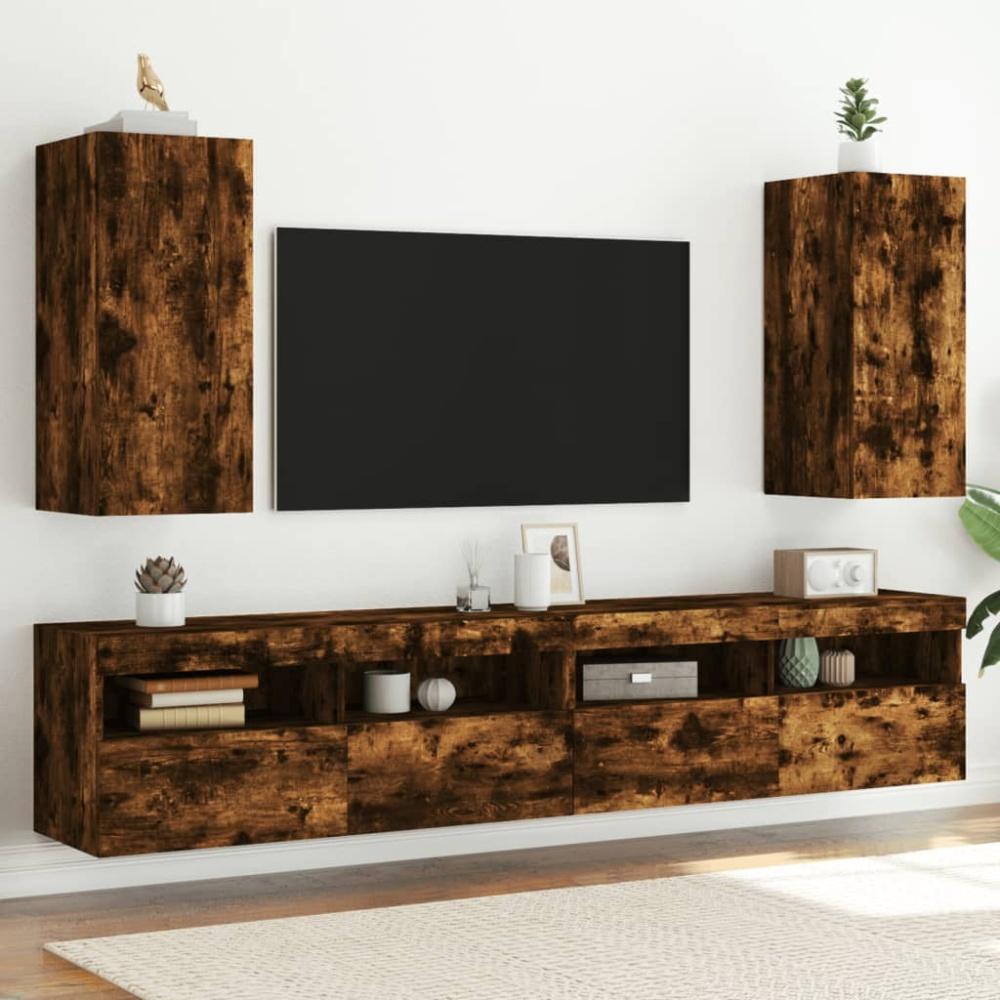 vidaXL TV-Wandschränke mit LED-Leuchten 2 Stk. Räuchereiche 837241 Bild 1