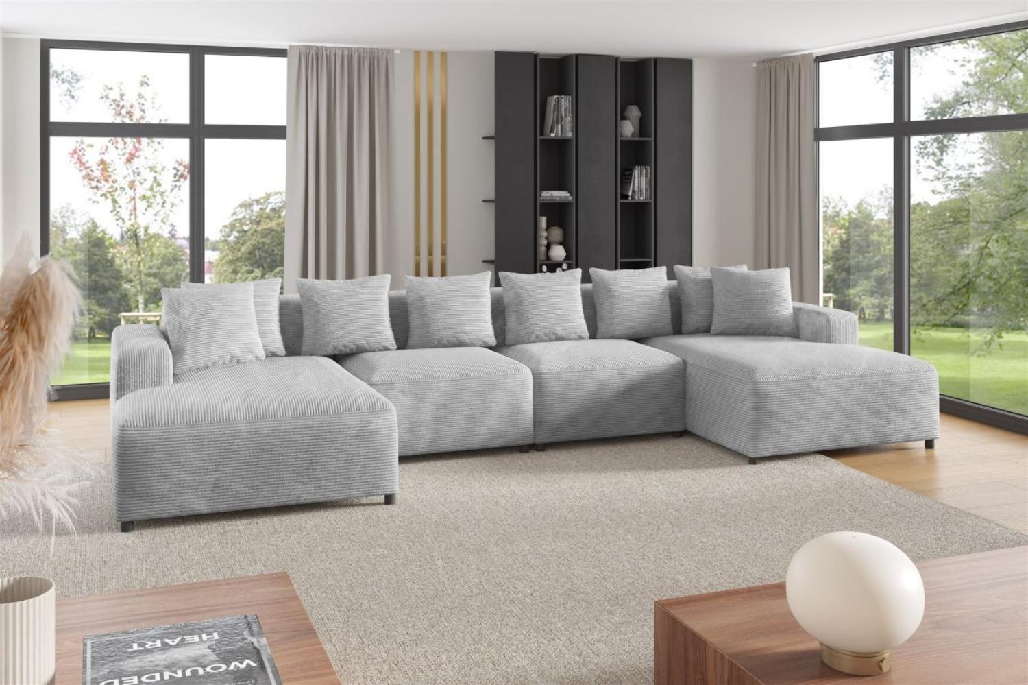 Wohnlandschaft Sofa U-Form Designersofa MEGAN in Stoff Poso Hellgrau Bild 1