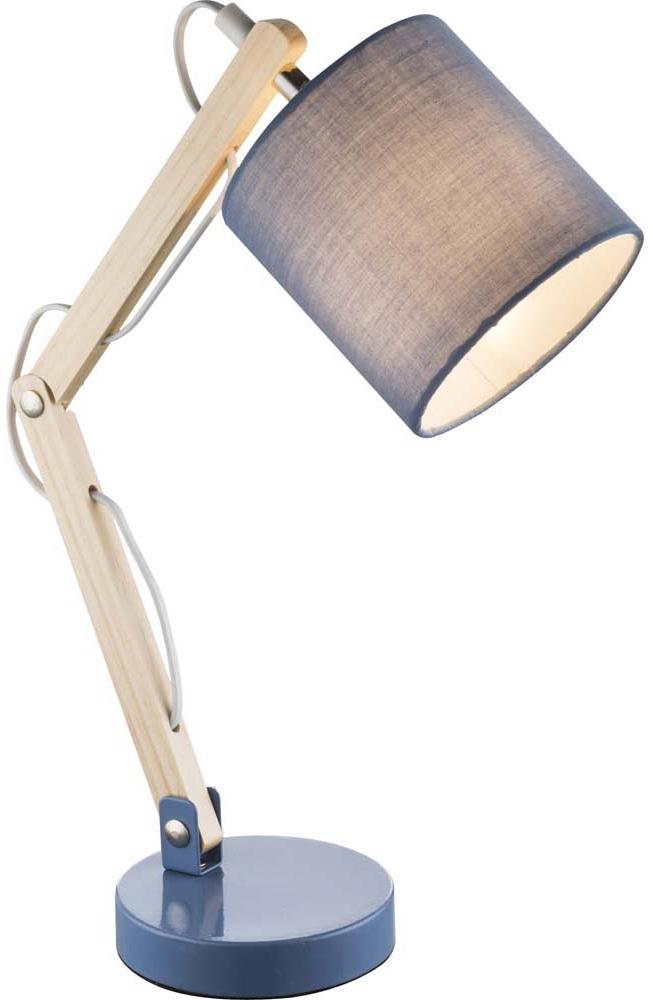 Tischlampe, Textil blau, Holz, verstellbar, H 44 cm, MATTIS Bild 1