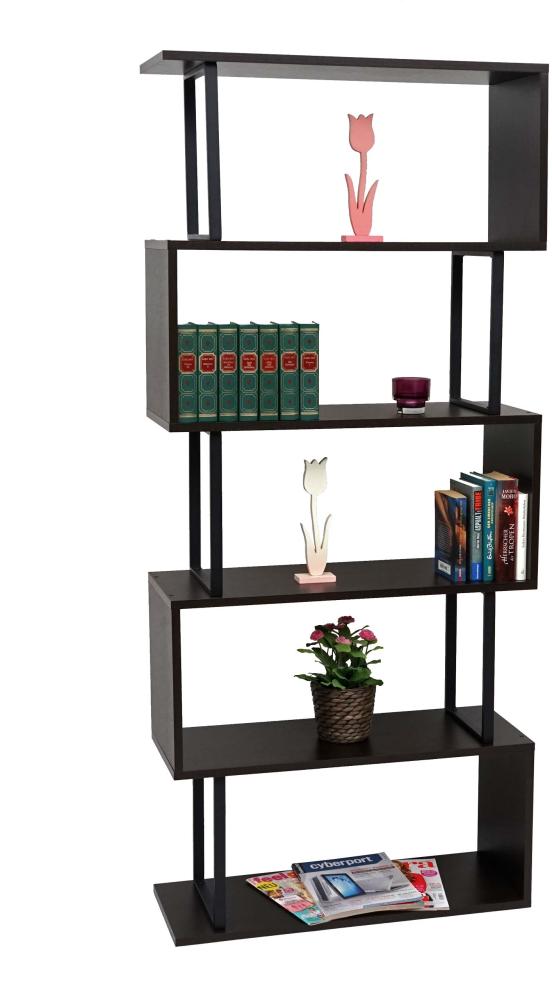 Bücherregal HWC-A27, Standregal Wohnregal, 183x80cm 3D-Struktur 5 Ebenen ~ dunkelbraun, Metall schwarz Bild 1