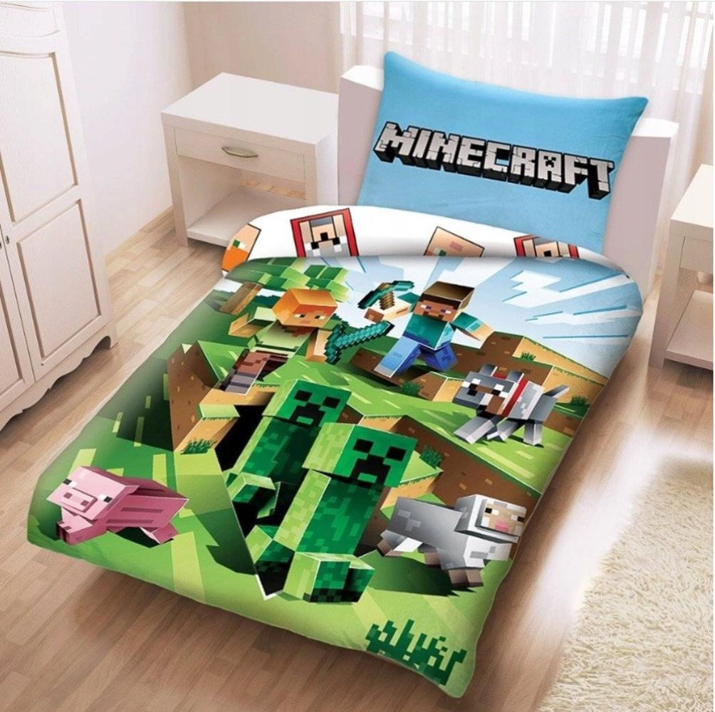 Minecraft Bettwäsche Gamer Wende Bettbezug Set Creeper für 135/140x200 cm, 100% Baumwolle, 2 teilig Bild 1