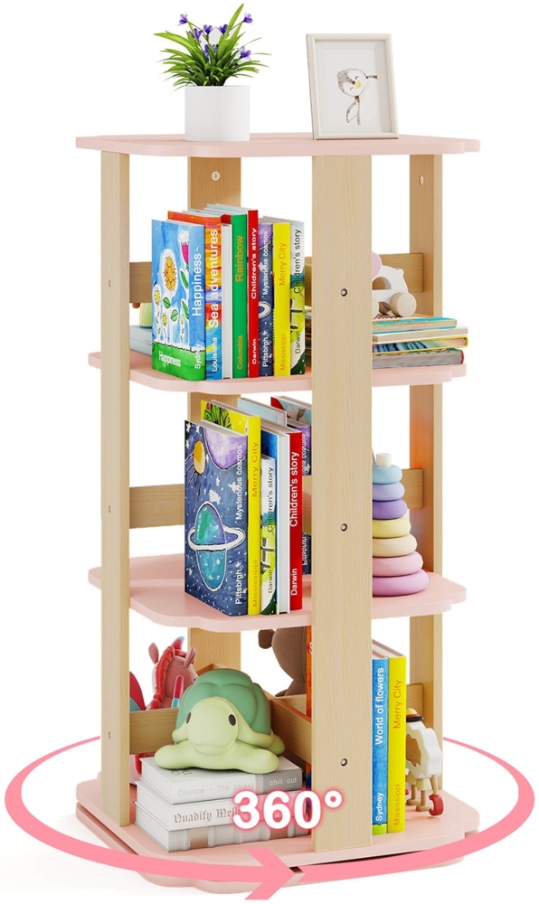 Kinder Bücherregal 360° drehbar 3-stöckiges Spielzeugregal mit 12 Fächern 48 x 48 x 95,5 cm Rosa Bild 1