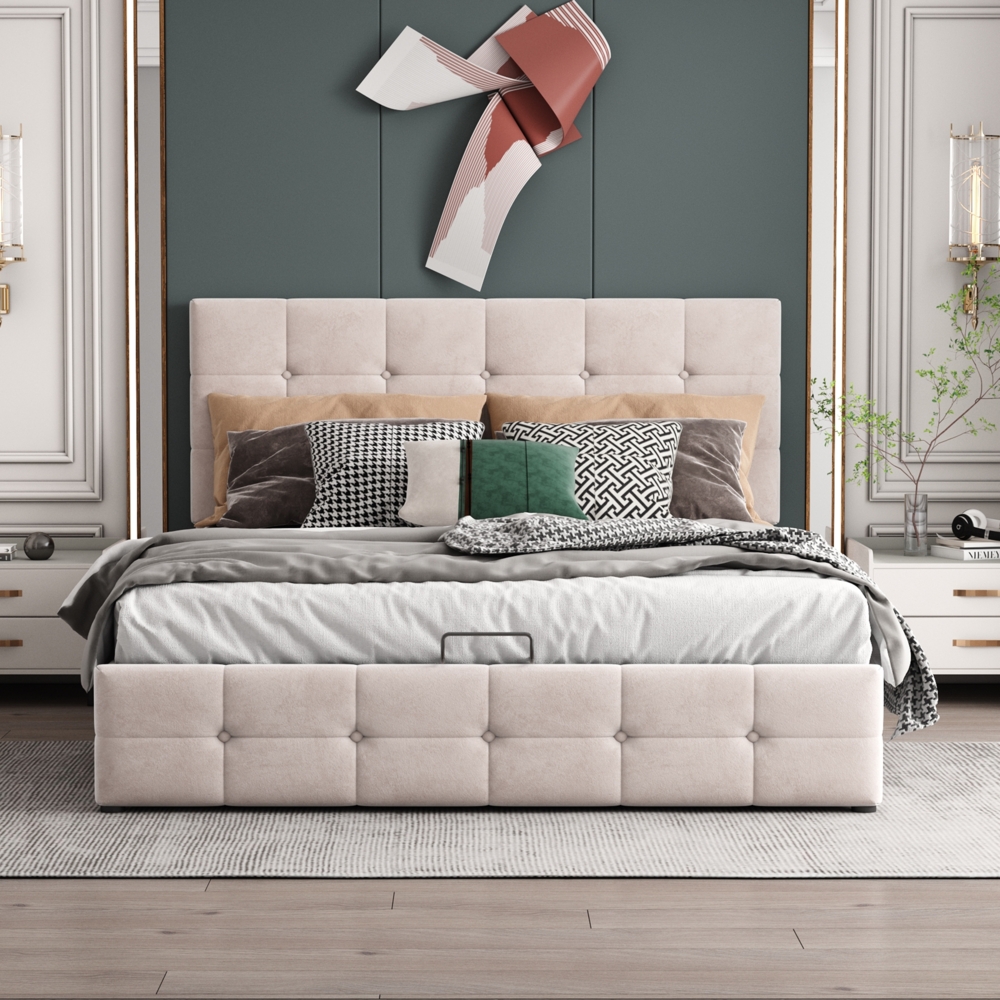 Polsterbett 140x200 cm mit hydraulischem Bettkasten aus Samt – platzsparendes Design und hoher Komfort Bild 1
