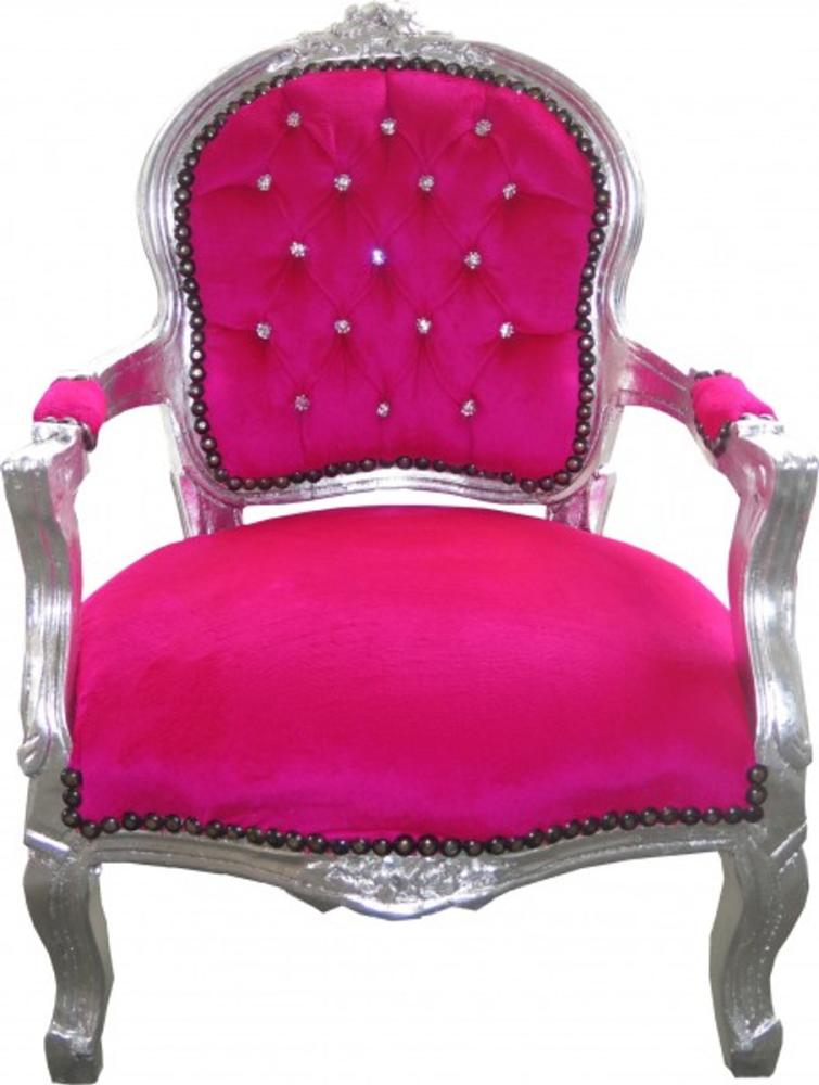 Casa Padrino Barock Kinder Stuhl Pink / Silber mit Bling Bling Glitzersteinen - Kindermöbel Bild 1