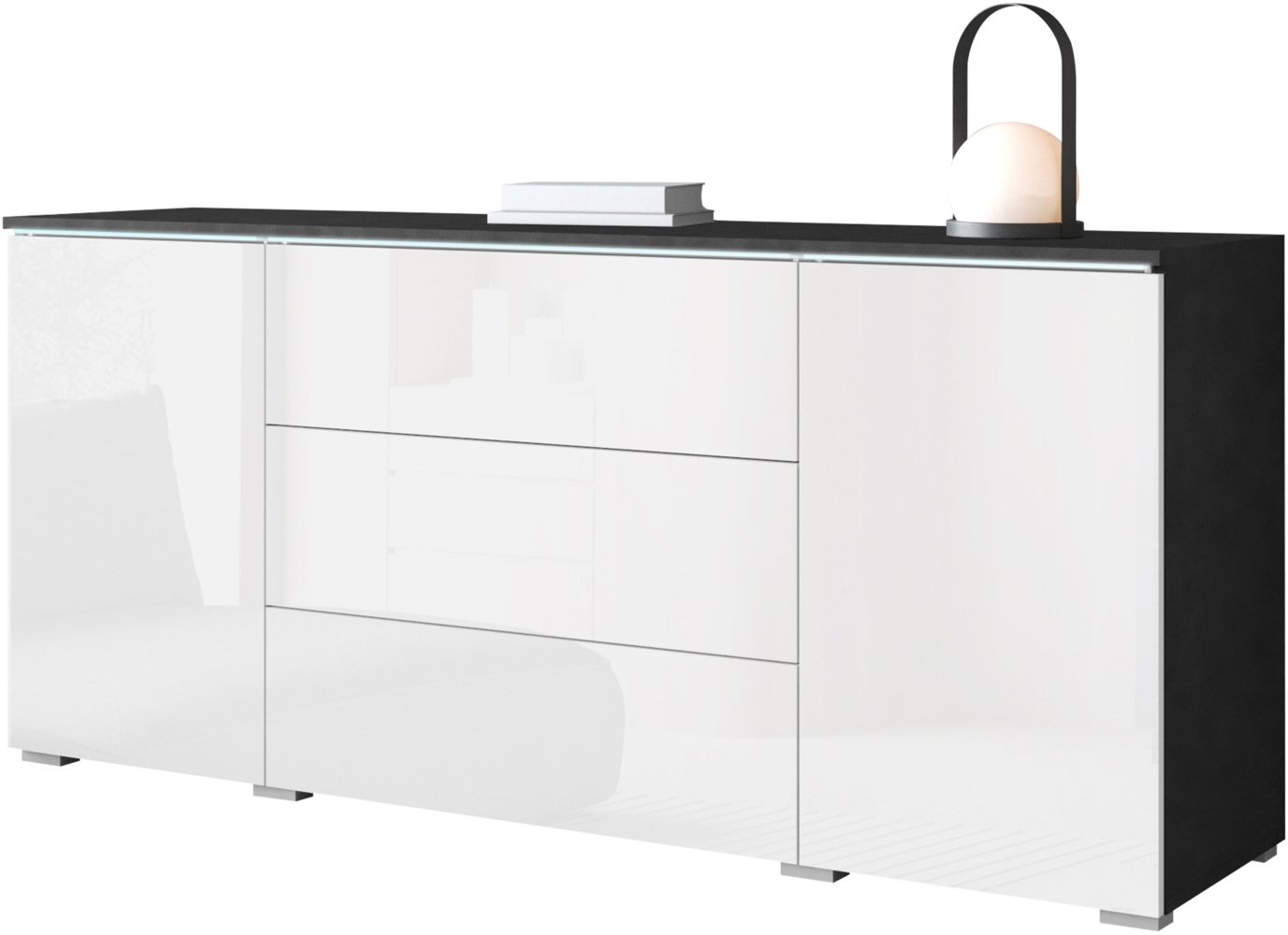 Kommode Doppo 150 (Farbe: Matera / Weiß Hochglanz, mit weißer LED Beleuchtung) Bild 1