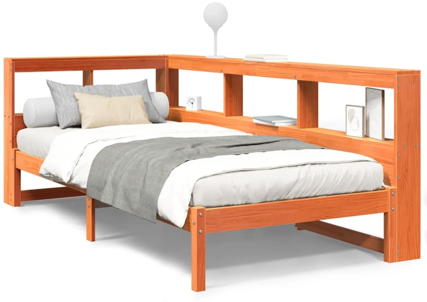 vidaXL Massivholzbett mit Regal ohne Matratze Wachsbraun 90x190 cm 3324340 Bild 1