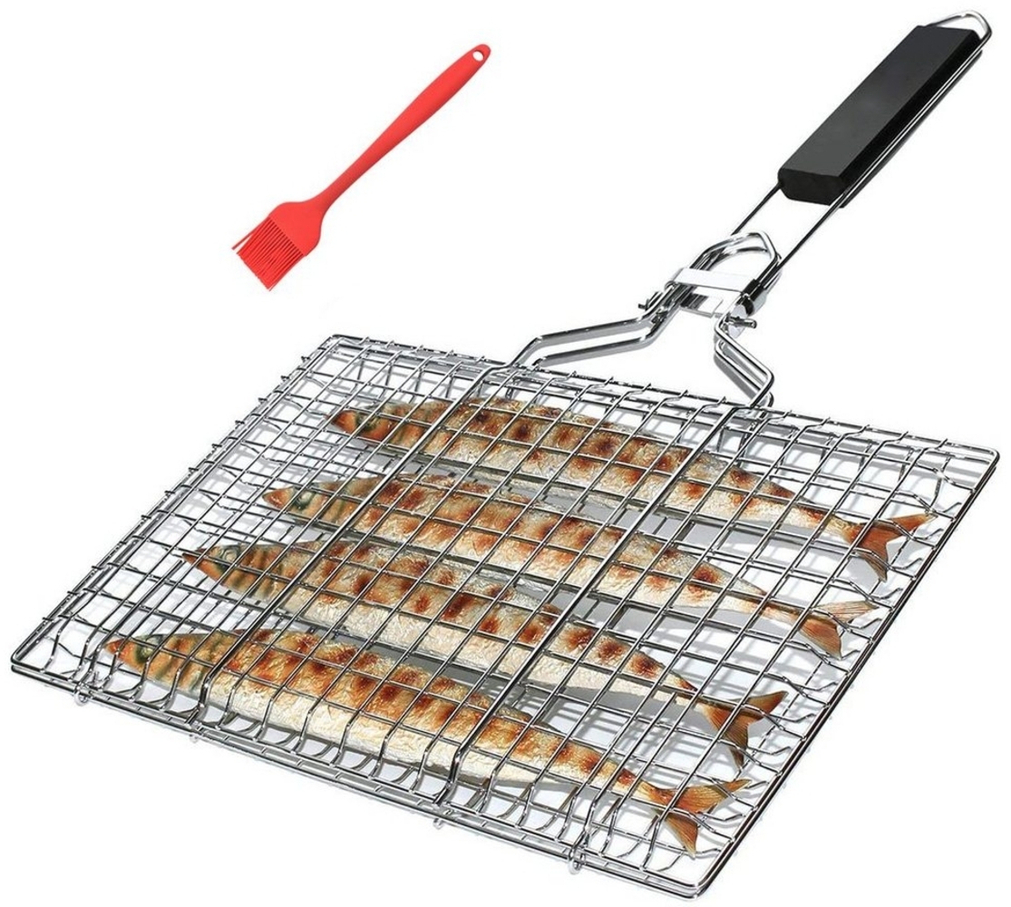 NUODWELL Grillplatte Fisch-Grillkorb, faltbar, tragbarer Edelstahl-Grillkorb für Grillen Bild 1