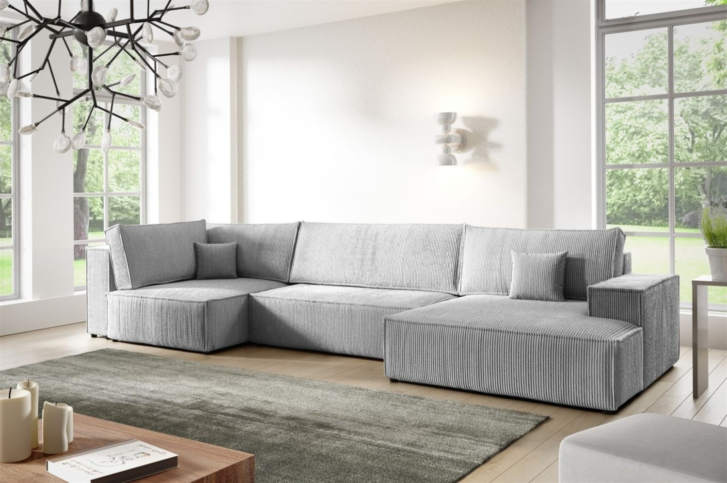 Wohnlandschaft Schlafsofa CORUNIA Stoff Poso Graublau Ottomane Rechts Bild 1