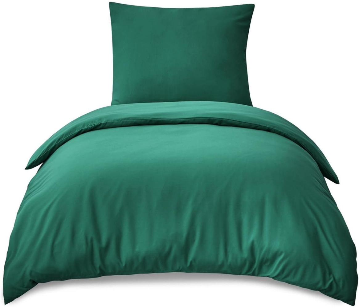Bettwäsche 155x220 Grün Mikrofaser Set Kissenbezug Reißverschluss Bild 1