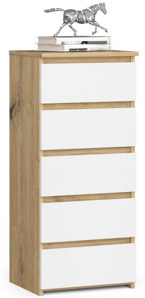 Home Collective Kommode 40 cm breit Holz Highboard Sideboard für Flur Schlafzimmer Wohnzimmer (Mehrzweckschrank Schrank schmal Kommode Schlafzimmer mit Schubladen), Kinderzimmer Organizer, 92 cm hoch mit 5 Schubladen Artisan Eiche weiß Bild 1