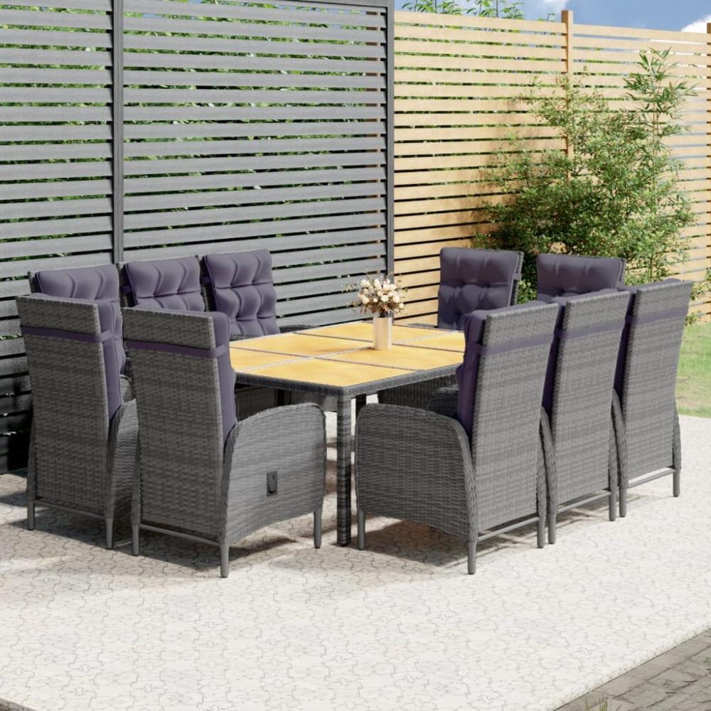 vidaXL 11-tlg. Garten-Essgruppe Poly Rattan Grau 3058555 Bild 1