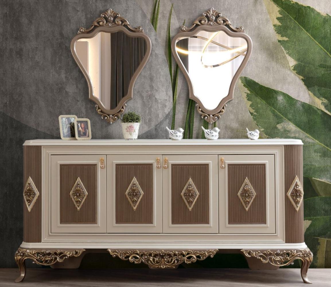 Casa Padrino Luxus Barock Möbel Set Weiß / Braun / Gold - 1 Sideboard mit 4 Türen & 2 Spiegel - Edle Barock Möbel - Edel & Prunkvoll Bild 1
