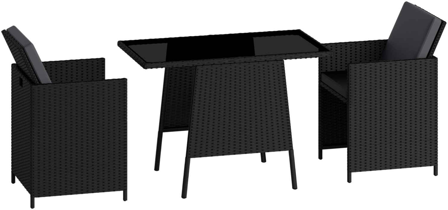 STEELSØN 'Xenara' Polyrattan Set, Tisch mit Glas, 2 Stühle, schwarz Bild 1