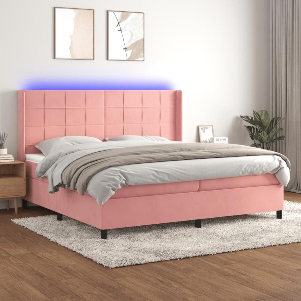 vidaXL Polsterbett mit Matratze & LED Rosa 200x200 cm Samt, Härtegrad: H2 [3139588] Bild 1