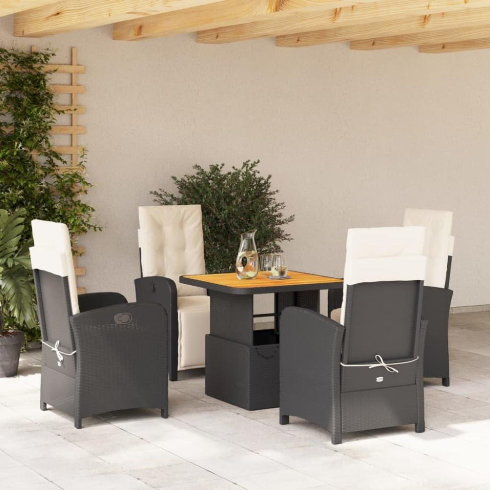 vidaXL 5-tlg. Garten-Essgruppe mit Kissen Schwarz Poly Rattan Bild 1