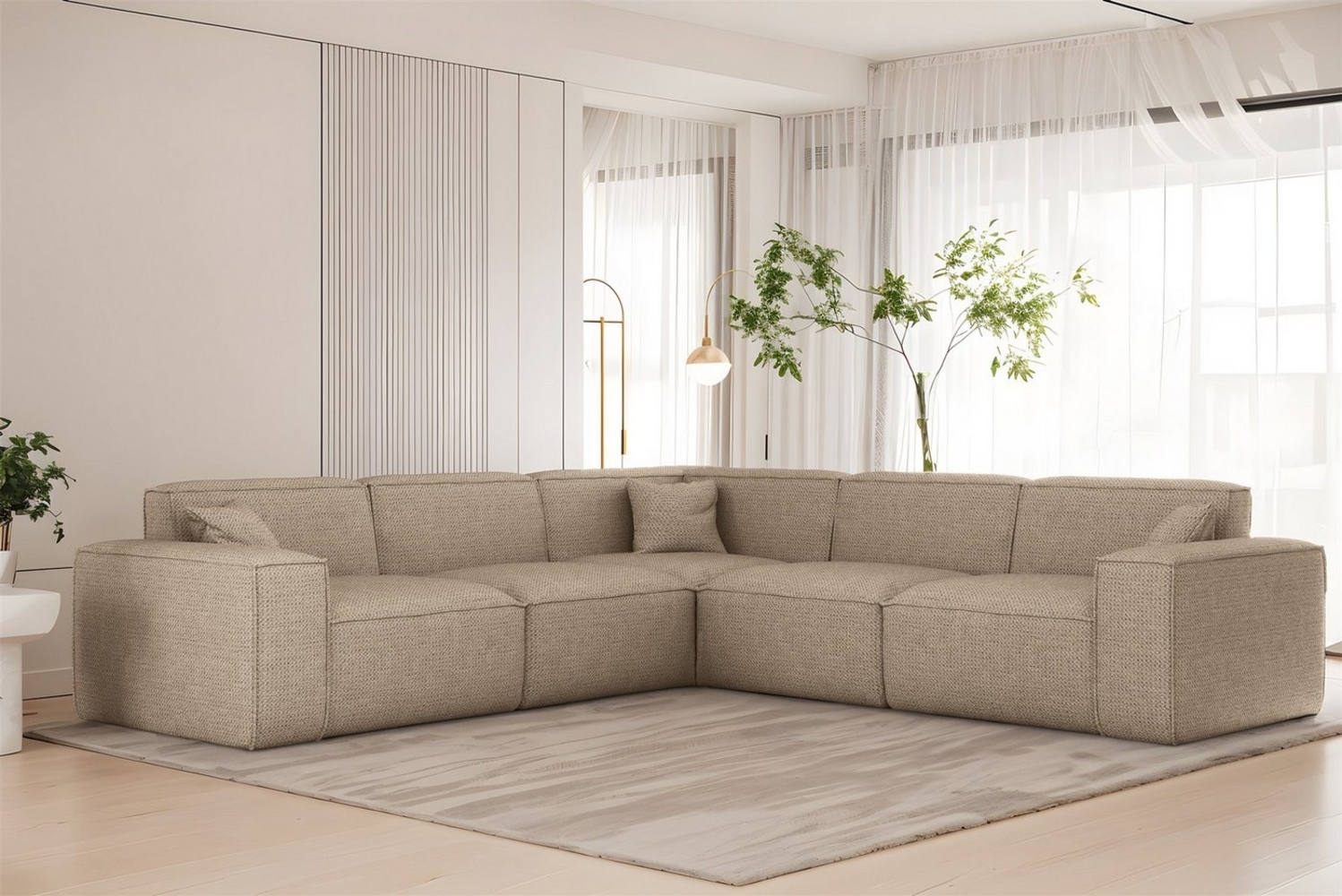 Ecksofa Designersofa CELES PREMIUM in Stoff Artico Beige Seite Universal Bild 1