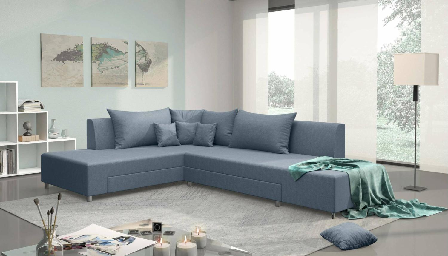 Stylefy Livia Ecksofa Blau Velours Bild 1