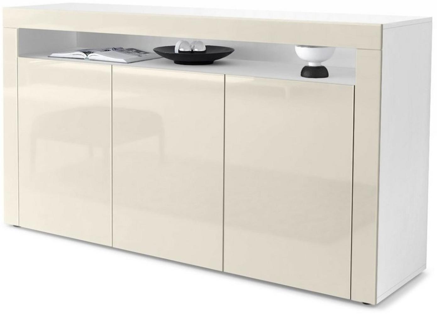 Vladon Sideboard Valencia, Kommode mit 3 Türen und 1 offenem Fach, Weiß matt/Creme Hochglanz/Creme Hochglanz (155 x 92 x 40 cm) Bild 1