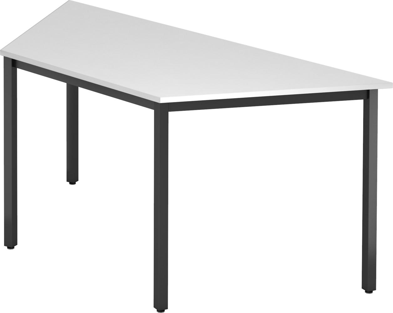 bümö Multifunktionstisch weiß, Tisch 160 x 69 cm, Tischfuß vierkant schwarz - Tisch Trapez, Besprechungstisch System D-Serie, Konferenztisch, Meetingtisch, Mehrzwecktisch, Pausentisch, DQTR-W-D Bild 1