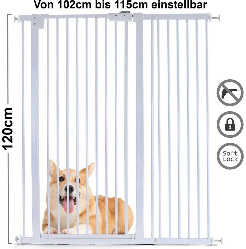 Absperrgitter Treppenschutzgitter Metall weiß 102 -115cm 120cm hoch Bild 1