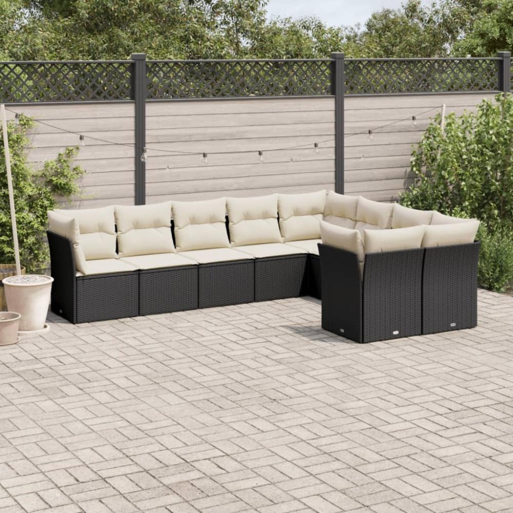 vidaXL 9-tlg. Garten-Sofagarnitur mit Kissen Schwarz Poly Rattan 3218166 Bild 1