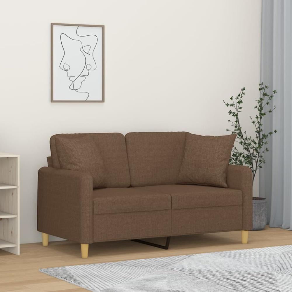 vidaXL 2-Sitzer-Sofa mit Zierkissen Braun 120 cm Stoff Bild 1