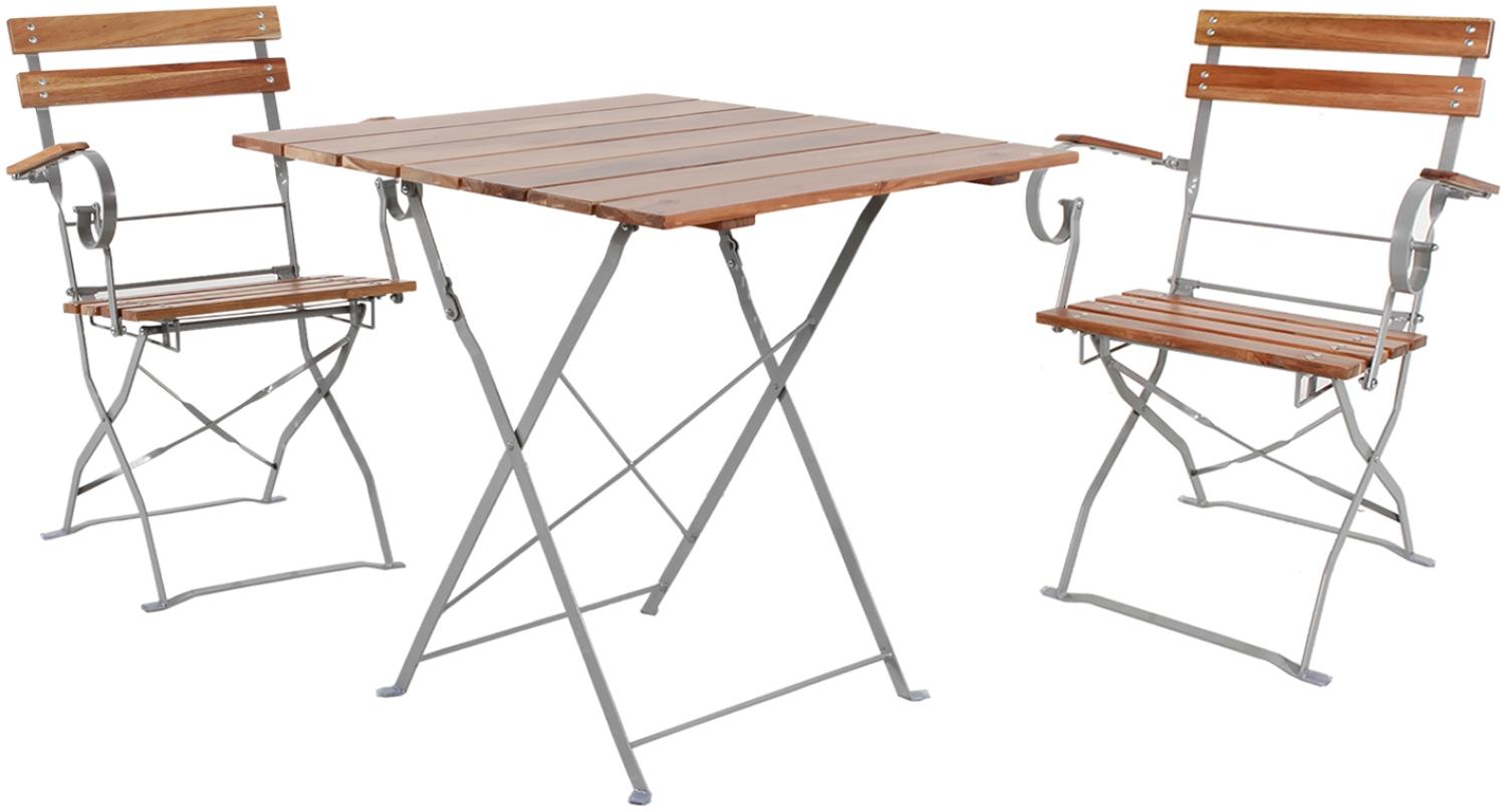 Biergarten Set Klapptisch + 2 Klappstühle mit Armlehnen Akazie 70x70cm Bild 1