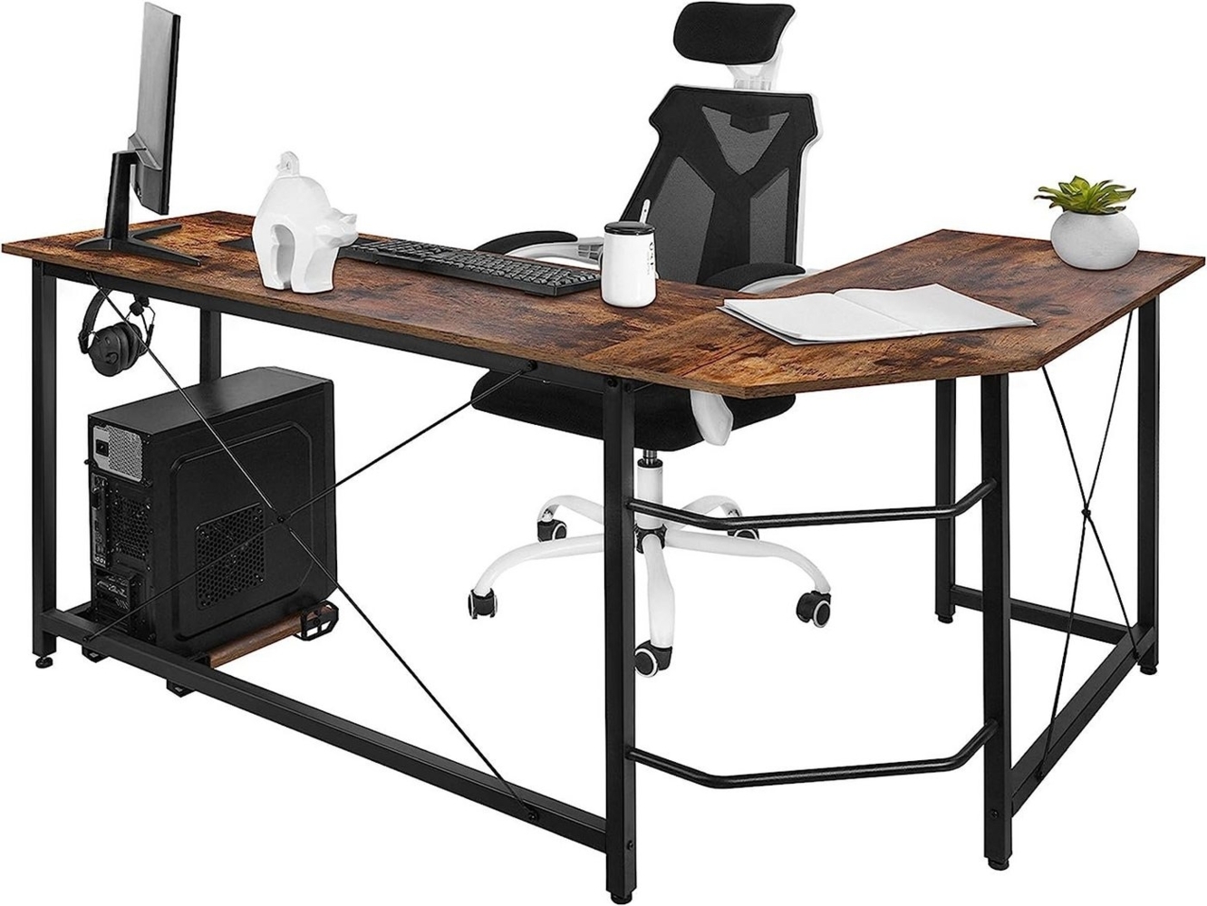 TLGREEN Eckschreibtisch L-förmiger Schreibtisch, 167 cm Gaming Tisch, L-Form Computertisch, 167 cm Eckschreibtisch für Büro, Breite 120cm Bild 1