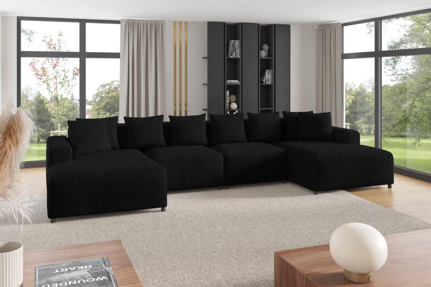 Wohnlandschaft Sofa U-Form Designersofa MEGAN in Stoff Poso Schwarz Bild 1