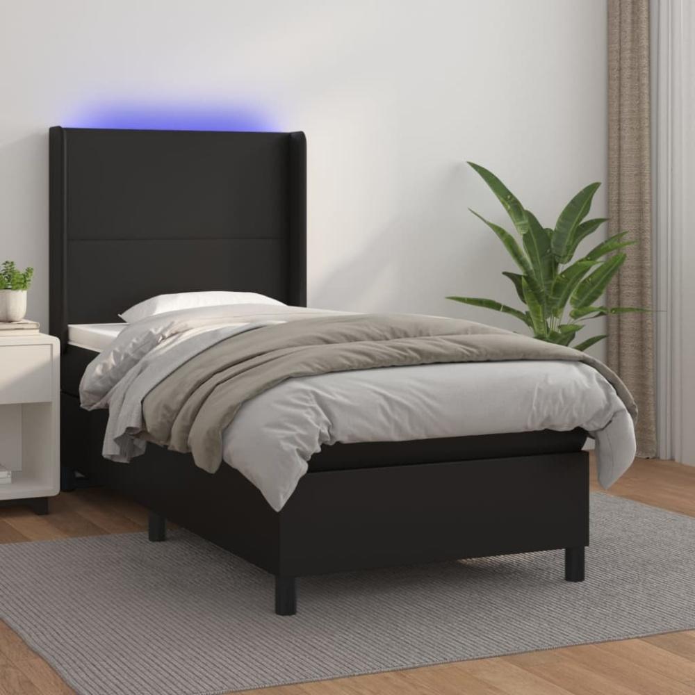 vidaXL Polsterbett mit Matratze & LED Schwarz 90x190 cm Kunstleder [3139235] Bild 1