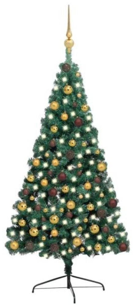 vidaXL Künstlicher Halb-Weihnachtsbaum Beleuchtung Kugeln Grün 210 cm 3077480 Bild 1