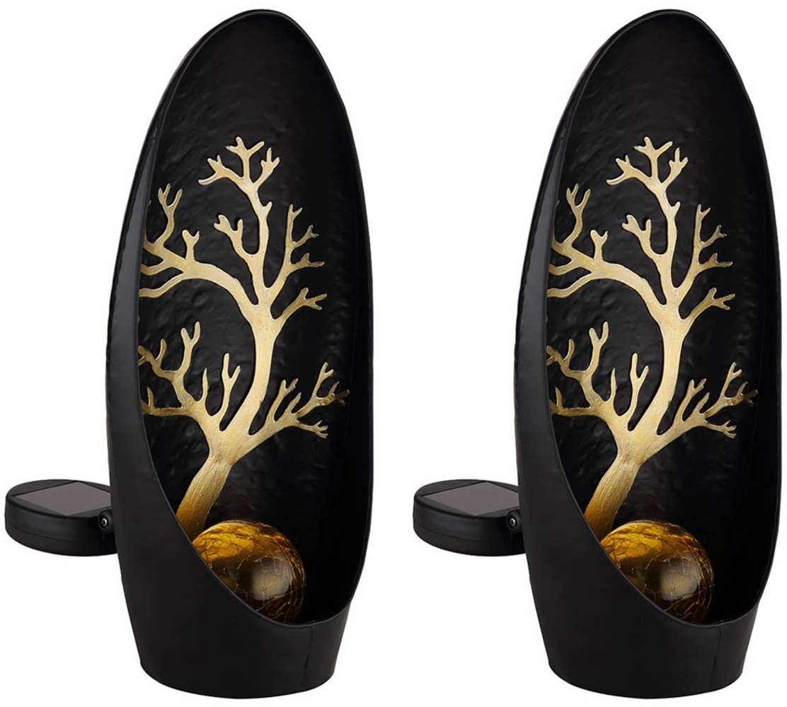 2er Set LED Solarleuchte, Baum, schwarz, Akku, H 30 cm Bild 1