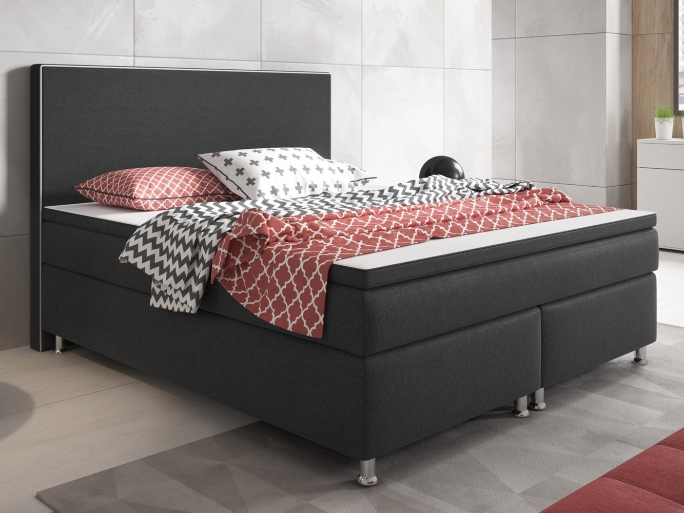Boxspringbett King Size 140x200 cm Webstoff Anthrazit Bild 1