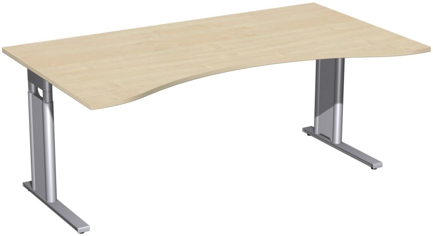 Schreibtisch 'C Fuß Pro' Ergonomieform, höhenverstellbar, 180x100cm, Ahorn / Silber Bild 1