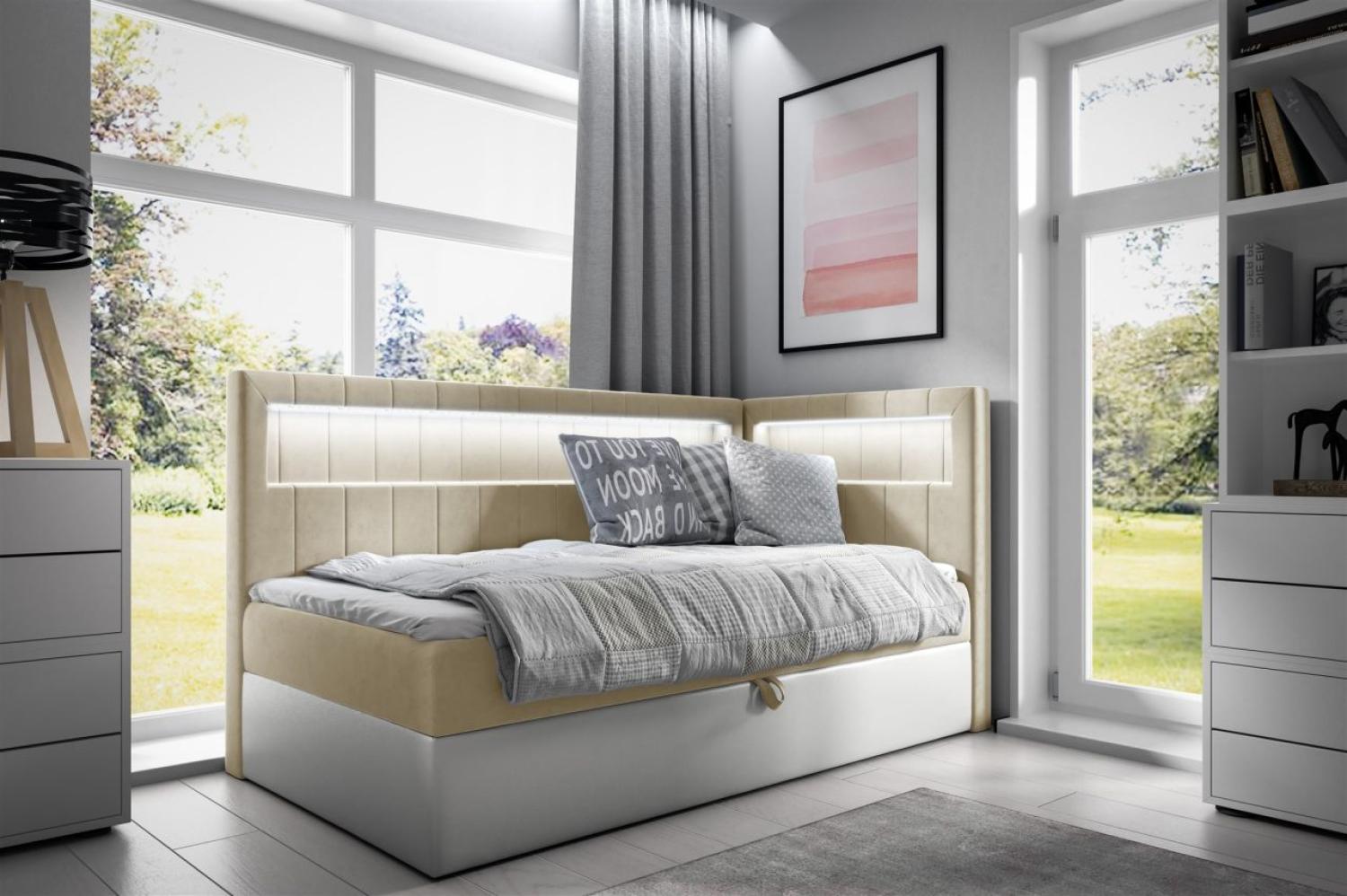 Boxspringbett Gästebett Kinderbett FABIAN Nr. 3 80x200cm Weiss-Beige Seite Rechts Bild 1