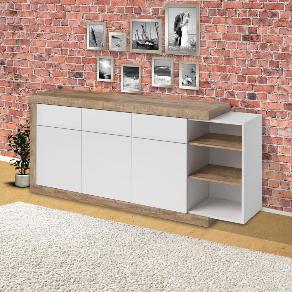 Sideboard "Sintra" Kommode 200cm weiß Hochglanz samdal eiche Bild 1